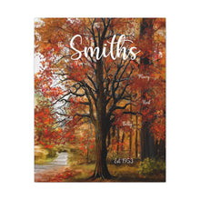 Country Roads "Fall Family Tree" Personalized Canvas Art by Dee Jones. Autumn Painting with Family Names added at no additional cost.
