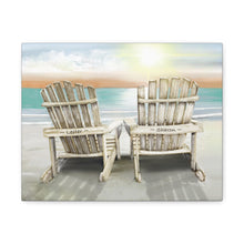 "Our Happy Place" by Dee Jones Personalized Beach Canvas Art  Beach Chairs Peach and Aqua Sunset