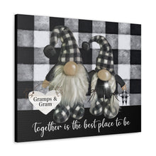 "Hillbilly Gnome Couple" Black Buffalo Check Personalized Canvas Art Grandma & Grandpa