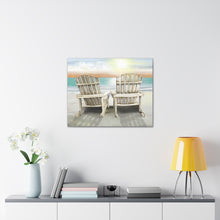 "Our Happy Place" by Dee Jones Personalized Beach Canvas Art  Beach Chairs Peach and Aqua Sunset