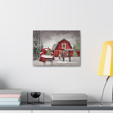 "Christmas Memories" Personalized Winter Canvas Art  (Red Truck, child & Snowman Painting)