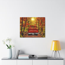 "Peaceful Sunbeams" Fall Canvas Personalized Art (Red Truck in Autumn Landscape Painting)