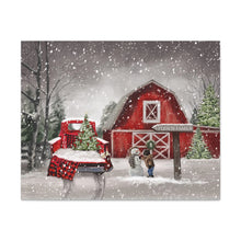 "Christmas Memories" Personalized Winter Canvas Art  (Red Truck, child & Snowman Painting)