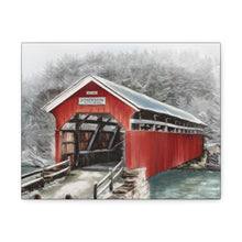 "the Crossing" Personalized Winter Canvas Art (Red Covered bridge)