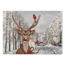 "NOSE SO BRIGHT" Cutting Board (Rudolph, Cardinal and Red Truck in Winter Landscape)
