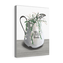 Personalized Farmhouse Summer Canvas Art "White Blossoms"- We Give Thanks (Painted Picture of an Antique Enamel Pitcher - Kitchen painting decor))
