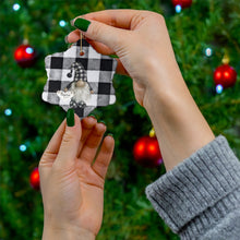 Papa Gnome - Black Buffalo Check - Personalized Christmas Ornament (Heart, Star, Circle, Snowflake Design)