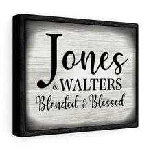 Farmhouse Rustic Black Personalized Canvas "Blended & Blessed"