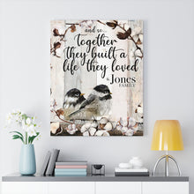 Chickadee Couple (Cotton Wreath) Personalized Canvas Art