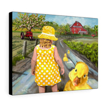 "Little Ducky Duddle" Spring Painting - Personalized Canvas Art (Little Girl and Ducks)