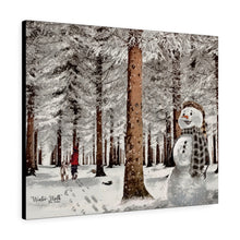 "Winter Walk" Canvas Art (Snowman, Golden Retriever, and a Country Girl)