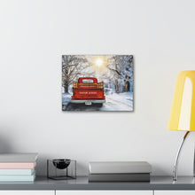 "Winter Journey" Personalized Winter Canvas Art (Antiqued Red Truck)