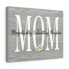 "Farmhouse Mom"  Mom Sign -  (Delicate Daisies on gray wood textured painted lettering) Personalized Canvas Art