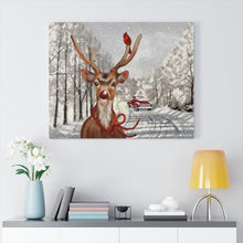 "NOSE SO BRIGHT" Christmas Canvas Art (Rudolph, Red Truck & Red Cardinal Winter Painting)