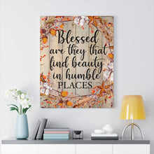 "Find Beauty in Humble Places" Fall Canvas Word Art Cotton and Acorns