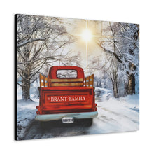 "Winter Journey" Personalized Winter Canvas Art (Antiqued Red Truck)