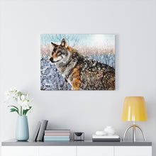 "The Guardian" Winter Fine Art Canvas Painting (gray wolf in a woodland landscape)