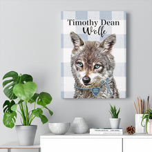 Baby Blue Woodland Wolf Personalized Canvas Art