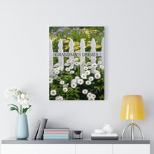 "Daisy Patch" Acrylic Water Art Summer Canvas Painting - White Picket Fence with a Farmhouse Garden Landscape Setting