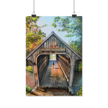"Bridge to Success" Art Print - Covered Bridge in Fall Scene - Depicts a young lady on a journey - Inspirational Painting by Dee Jones
