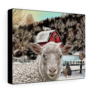 "Peaceful Valley" Winter Farmhouse Canvas Art  (Sheep, Old Barn, Chickens and  Roosters)