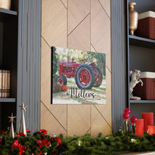 "Farmall H Tractor"  ...so God made a Farmer Personalized Farmhouse Canvas Art -  Red Tractor  -Summer Background Painting with pumpkin