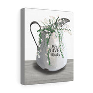 Personalized Farmhouse Summer Canvas Art "White Blossoms"- We Give Thanks (Painted Picture of an Antique Enamel Pitcher - Kitchen painting decor))