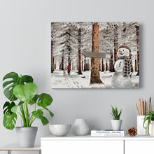 "Winter Walk" Personalized Winter Painting Canvas Art (Snowman, Country Girl & dog)
