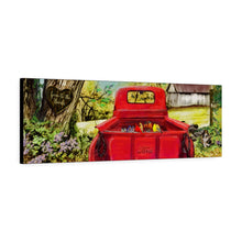 "Gone to the Birds" Personalized Summer Canvas Art (Birds in a row with their mates on the tailgate of an old ford pick-up red truck)
