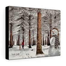 "Winter Walk" Canvas Art (Snowman, Golden Retriever, and a Country Girl)