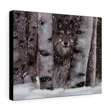 "Incognito" Winter Fine Art Canvas Painting (wolf blending into the woods)