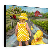 "Little Ducky Duddle" Spring Painting - Personalized Canvas Art (Little Girl and Ducks)