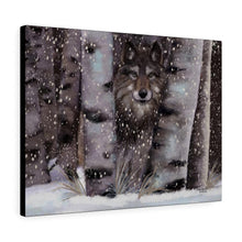 "Incognito" Winter Fine Art Canvas Painting (wolf blending into the woods)