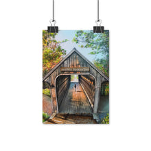 "Bridge to Success" Art Print - Covered Bridge in Fall Scene - Depicts a young lady on a journey - Inspirational Painting by Dee Jones
