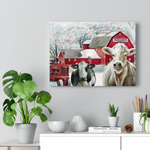 "Farmhouse Winter Blues"- Personalized Winter Canvas Painting (Old Antique Farmhall Tractor, Cows, barn yard winter scene)
