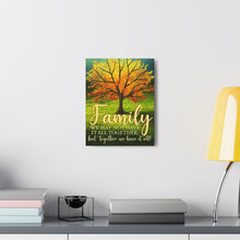 "Family "  Fall Personalized Canvas Art by Artist Dee Jones Colors are Aqua Orange and Yellow