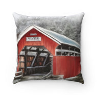 "The Crossing" Pillow Case and Cover (Red Covered Bridge & Buffalo Check
