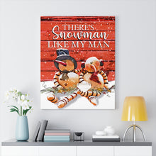 "Red Barn Snowman Couple" Personalized Canvas Art