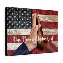 "One Nation Under God" Personalized Canvas Art (American flag with unified praying hands)