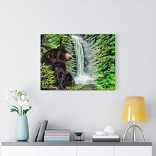 "Over the Mountain" (Black Bear at the edge of a waterfall) Canvas Art