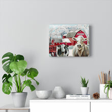 "Farmhouse Winter Blues"- Personalized Winter Canvas Painting (Old Antique Farmhall Tractor, Cows, barn yard winter scene)