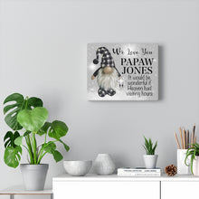 Grandpa Jones Memories Personalized Memorial Word Art Canvas Sign  (Buffalo Check Gnome with beard standing on the cloud)