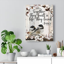 Chickadee Couple (Cotton Wreath) Personalized Canvas Art